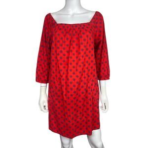 Marc Jacobs Women's L Red Printed Cotton Mini Square Neck Lightweight Dress EUC